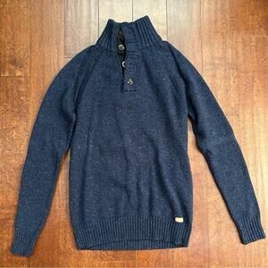 Mexx Men’s Classic Elbow Patch Wool Blend Sweater, Buttons at Neck, Size Sm